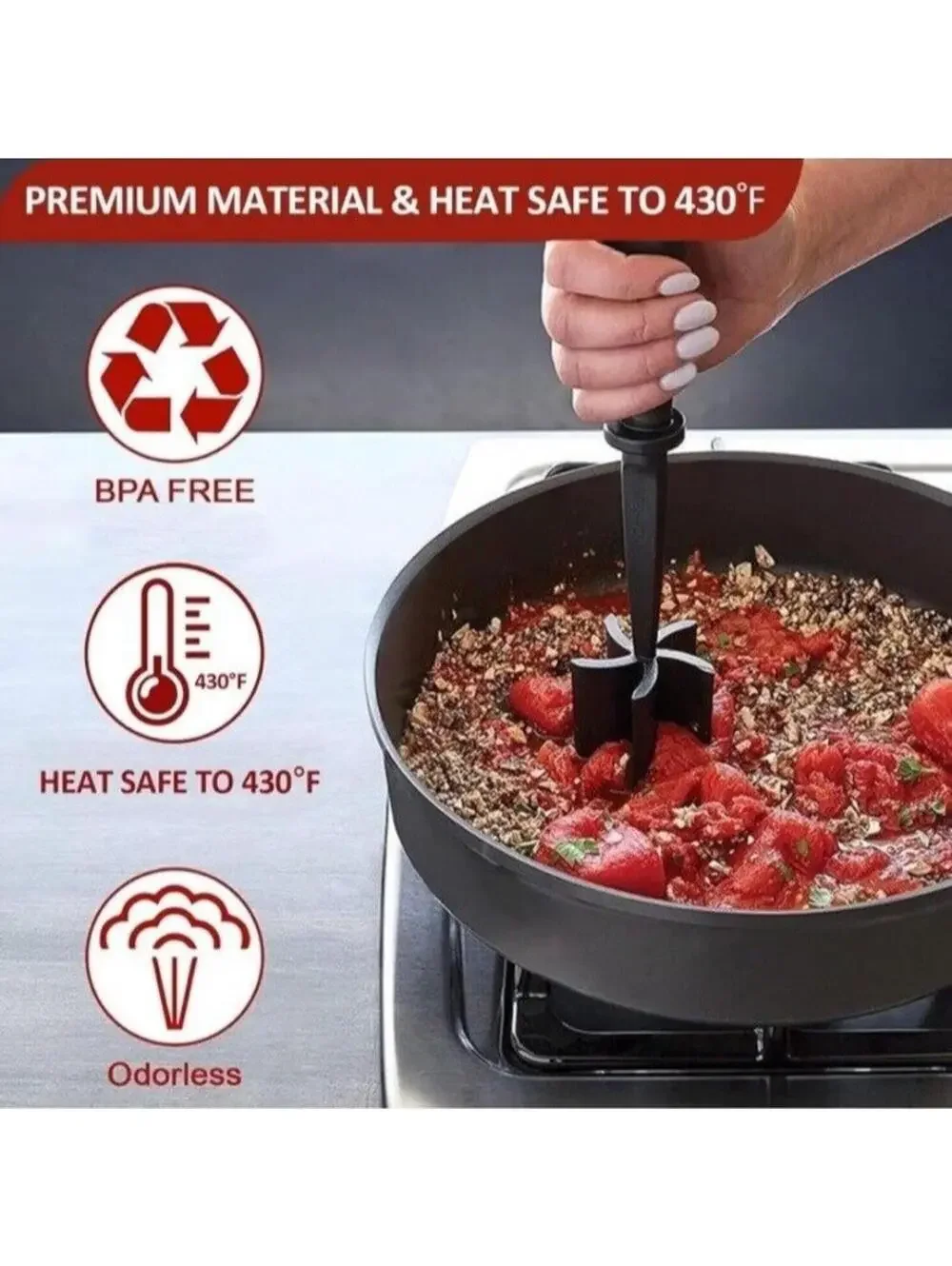 Meat Chopper 5-Curve Blade Ground Beef Masher for Hamburger Meat, etc.